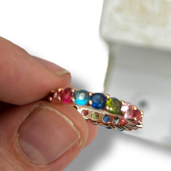 NEW Charter Club 18K Rose Gold Plated Multicolor Crystal Ring Size 6 Rainbow - Picture 1 of 10